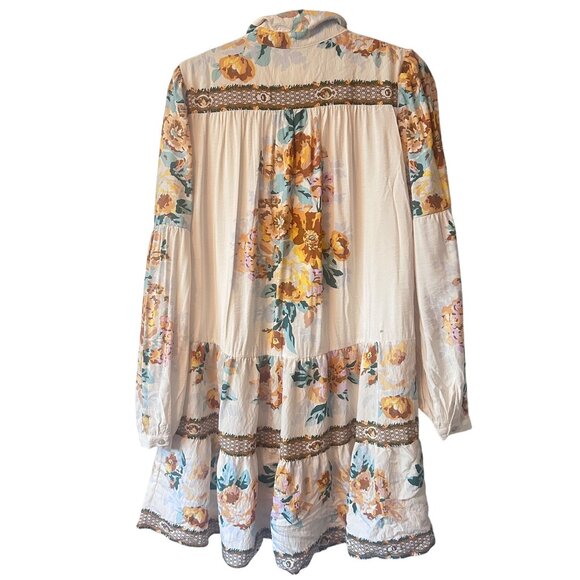 Anthropologie Ivory/Floral Long Sleeve Button-Down Tunic Dress L  imperfection - Picture 4 of 10
